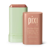 Pixi On-the-Glow Bronze stick application on cheeks and lips for quick tint