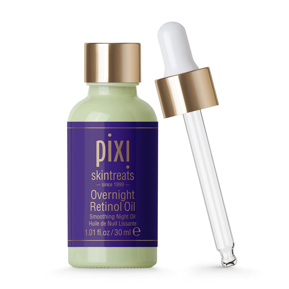 Pixi Beauty Overnight Retinol Oil bottle-front view promotes smoother skin overnight.