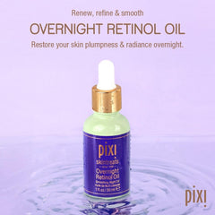 Pixi Beauty Overnight Retinol Oil label-closeup showcases premium formula for refined pores.
