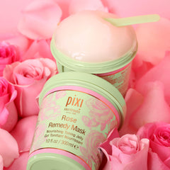 Pixi Rose Remedy Mask swatch reveals gel texture and rosy glow.