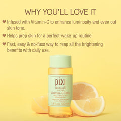Pixi Vitamin-C Tonic ingredients panel highlighting citrus extracts and probiotics.