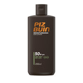 Piz Buin Moisturising Sun Lotion bottle with SPF50+ protection for sunny days.