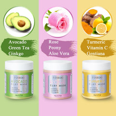 Pjordo rose clay mask jar focusing on hydration and smoothing the skin.