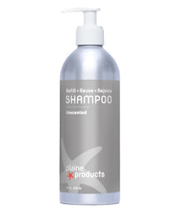 Plaine Products unscented shampoo bottle with pump for easy, refillable hair care.