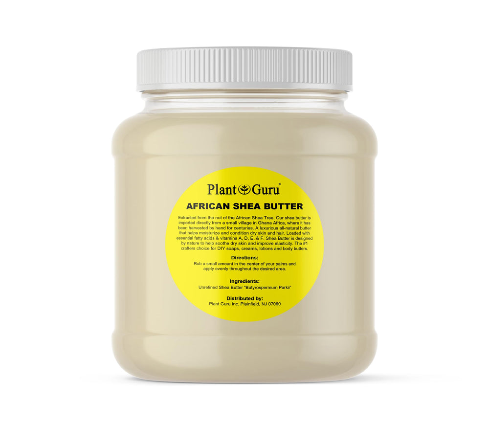 Plant Guru Raw African Shea Butter 3 lbs tub front for rich skin hydration.