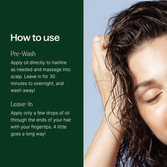 Plant Therapy dropper applying oil to scalp for quick nourishment.