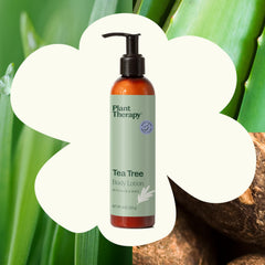 Plant Therapy Tea Tree Body Lotion texture swatch demonstrates rich silky feel