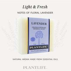 Plantlife Lavender 6-pack Bar Soap ingredients: organic botanicals and essential oils.