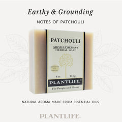 Plantlife Patchouli 3-Pack Bar Soap ingredients highlight plant-based oils and botanicals.