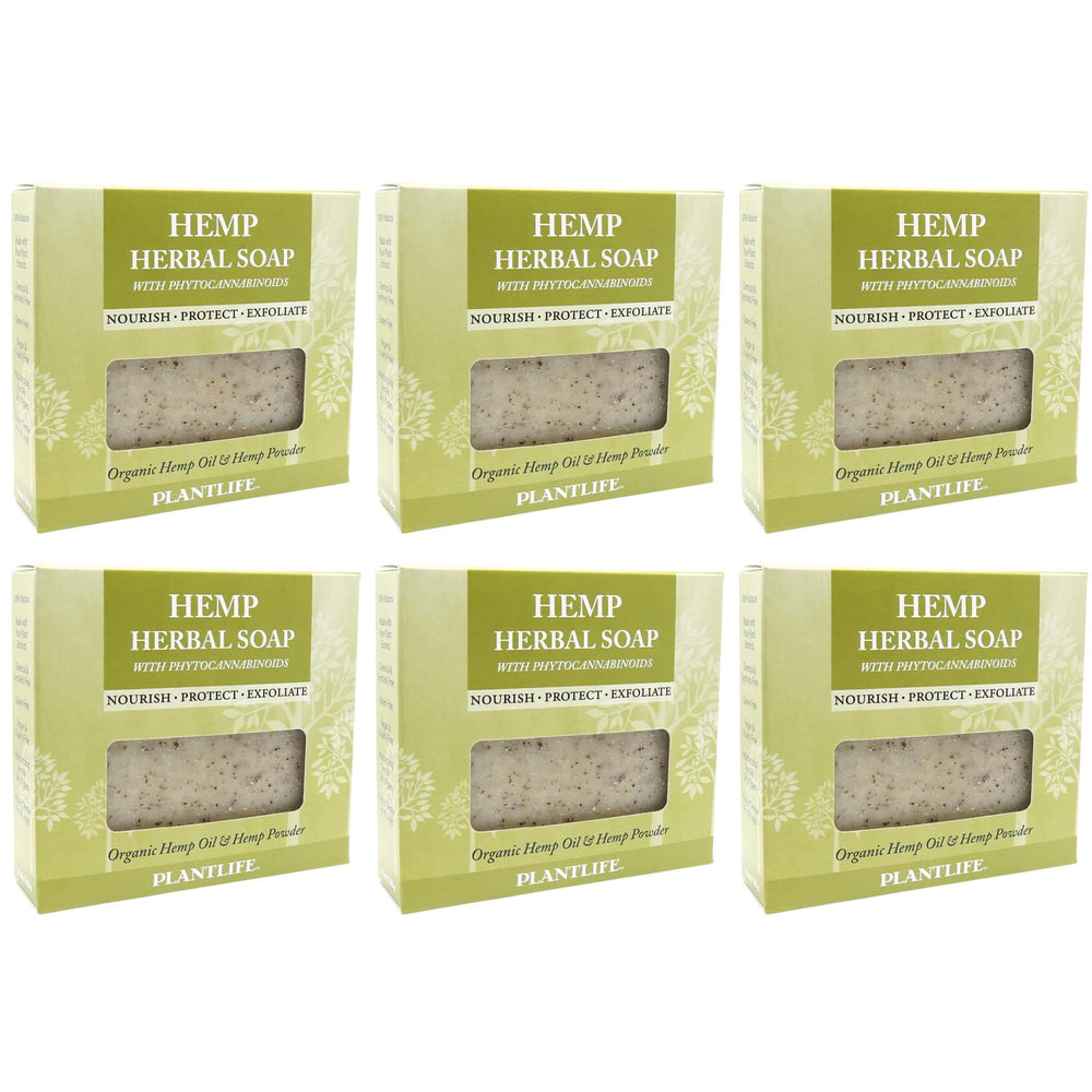 Plantlife vegan hemp 6-pack soap bar front view highlighting gentle exfoliation and moisture.