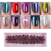 Plauva cat eye press-on nails with glossy finish for quick DIY manicure.