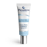Plexaderm Night Time Collagen Serum bottle highlighting nighttime skincare benefits.