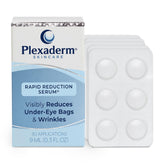 Plexaderm Rapid Reduction Eye Serum bottle on a clean vanity, ready for application.