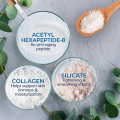 Close-up of Plexaderm serum texture smoothing skin after application.