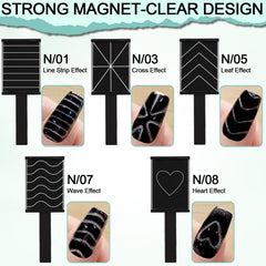 Plman magnetic plates close-up showing wave and leaf cat-eye effects.