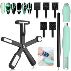 Plman 6-in-1 nail magnet kit display for versatile cat-eye effects at home.