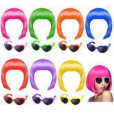 PLULON neon short bob wig pack for quick, vibrant party styling.