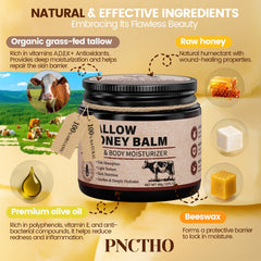 Pnctho grass-fed beef tallow bottle highlighting natural ingredients