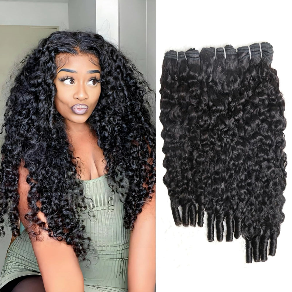 PNKHB Burmese Curly Bundles 18-inch natural black hair with soft, fuller look.