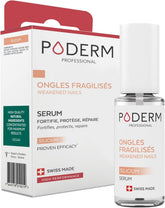 PODERM Nail Strengthener serum bottle reinforces fragile nails with natural silicon.