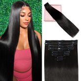 POGINJA clip-in extensions in 22-inch straight length for instant transformation