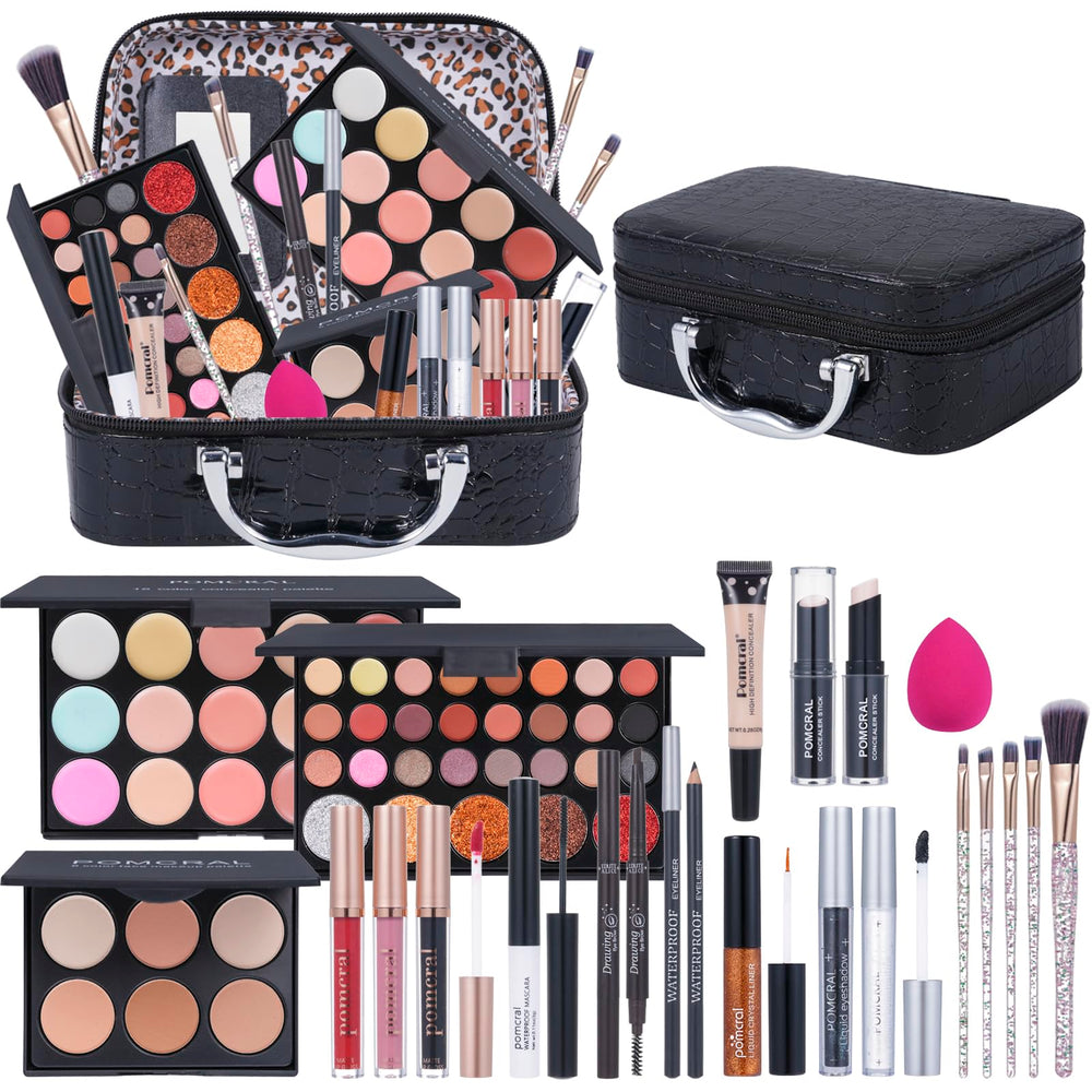 Pomcral makeup kit teens open box shows organized storage for beginners.