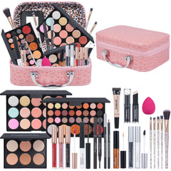 Pomcral professional makeup kit in pink bag for travel-ready beauty routines.