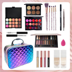 Pomcral Travel Makeup Kit open compact case shows organized on-the-go layout.