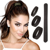 PONY-O All-in-One 4-Pack with no-damage hair ties and Bun Barz in dark brown for versatile styles.
