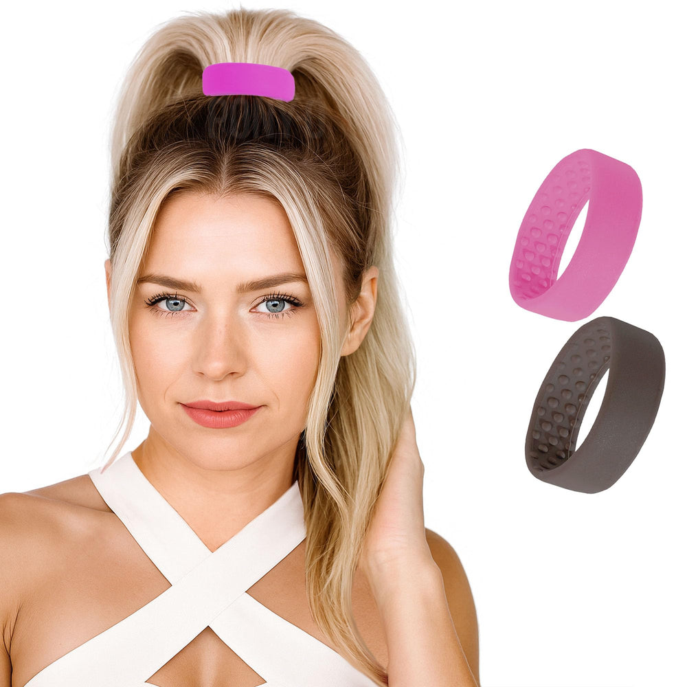 PONY-O bendable hair tie brown close-up showing secure hold