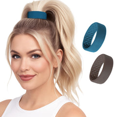 PONY-O bendable hair tie with copper core shows secure hold for workouts.