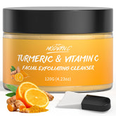 POP MODERN.C Turmeric Exfoliating Face Wash bottle demonstrates cleansing and gentle exfoliation.