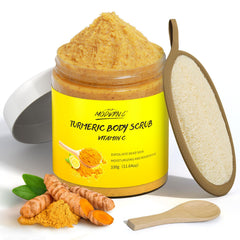 POP MODERN.C turmeric and vitamin C body scrub packaging highlights natural ingredients
