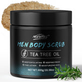 POP MODERN.C Tea Tree Scrub bottle closeup for refreshed skin after shower