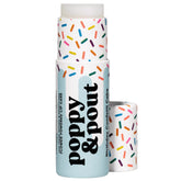 Poppy & Pout Birthday Cake jumbo lip balm blue tube hydrates lips with vanilla cake scent