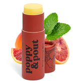 Poppy & Pout Blood Orange Mint jumbo lip balm tube in eco-friendly recyclable packaging.