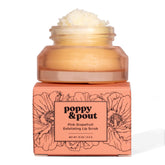 Poppy & Pout pink grapefruit lip scrub in a reusable glass jar for smooth lips