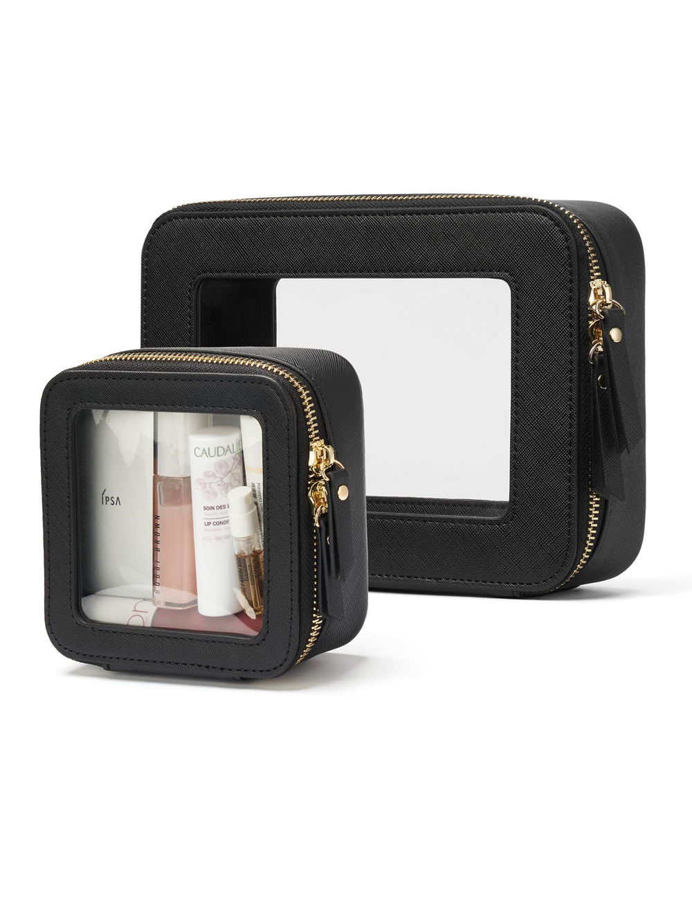Popvibe clear makeup case front view with transparent panel for quick access to essentials