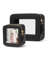Popvibe clear makeup case front view with transparent panel for quick access to essentials