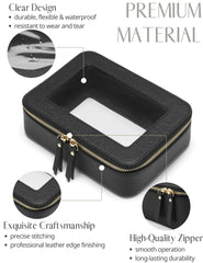 Popvibe clear makeup case material detail focusing on saffiano faux leather texture