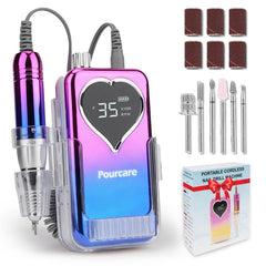 Pourcare nail drill Sunset Blue in compact form ideal for at-home manicures.