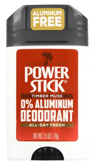 Power Stick Timber Musk four-pack deodorant with convenient value display.
