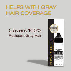 POWERTOOLS Gray Oxidizing Drops brush application highlights controlled coverage on roots