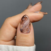 Powpop almond-shape gray marble press-on nails for a natural manicure