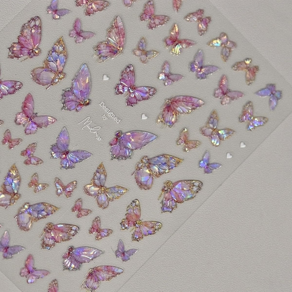 POWPOP butterfly embossed nail sticker adds detailed butterfly accents for natural or acrylic nails
