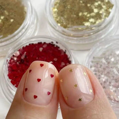 PowPop mini heart nail art glitter sequin set with heart and star shapes for dazzling manicures.