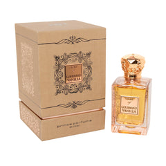 Prince Parfums Dubai Gourmand Vanilla bottle close-up highlighting extrait de parfum strength for long wear.