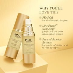 PRAI Beauty 24K Gold Caviar Serum with hyaluronic acid for lasting moisture.