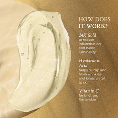PRAI Beauty 24K Gold Caviar Serum texture with golden flecks signaling luxurious hydration.