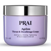 PRAI Beauty Ageless Throat & Décolletage bottle pouring lifting cream.